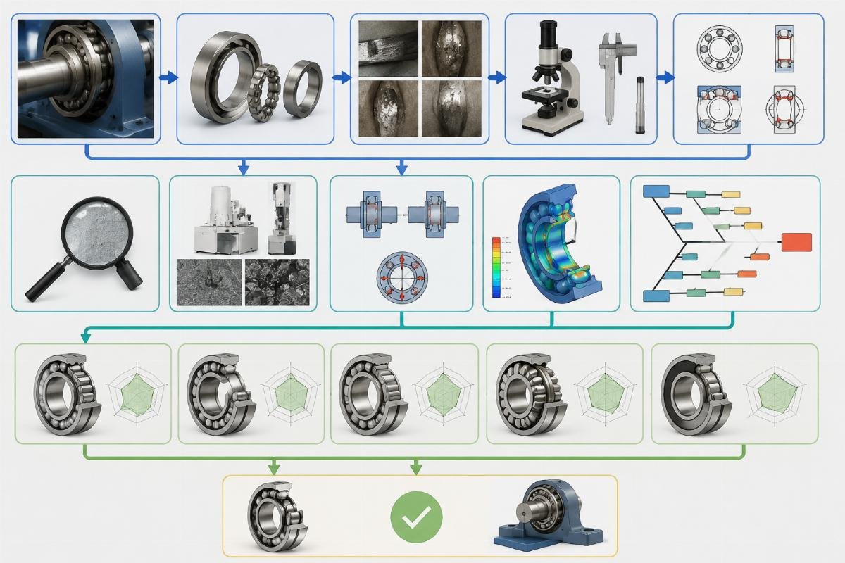 Bearing failure analysis and cross-brand selection methodology flowchart