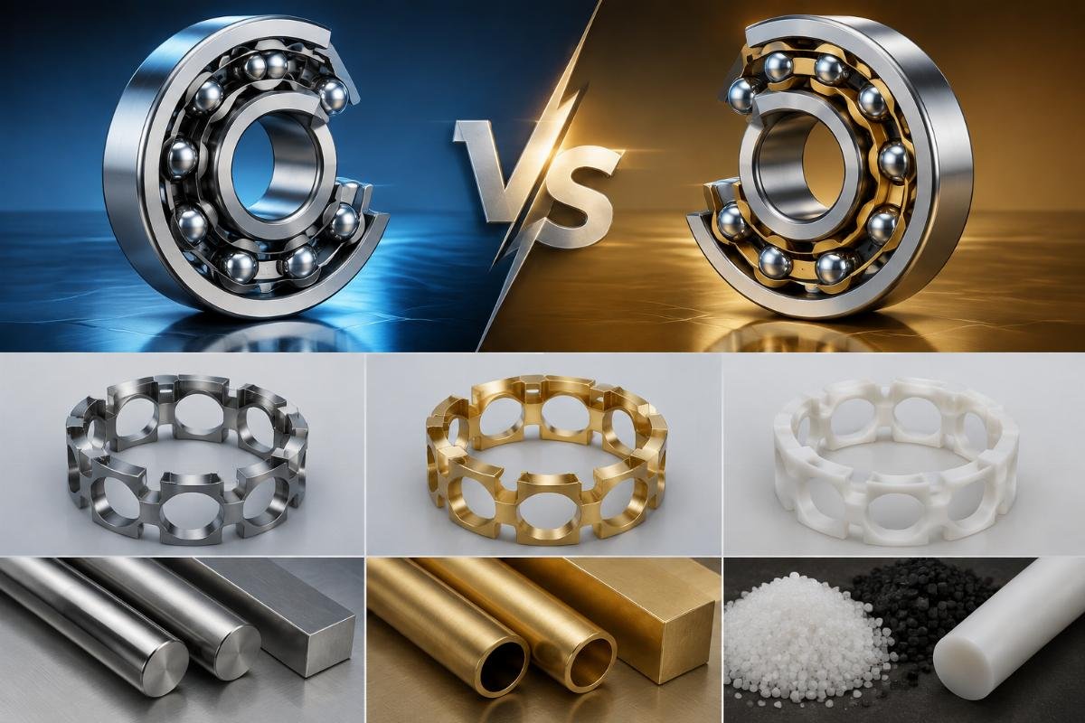 FAG vs SKF bearing cage material comparison chart showing steel brass and polymer options